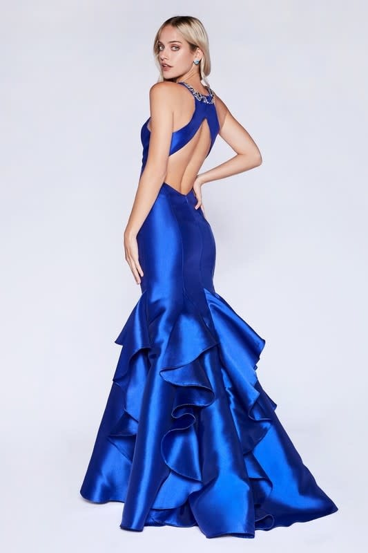 Royal Blue Ruffle Prom Dress (6880648462370)