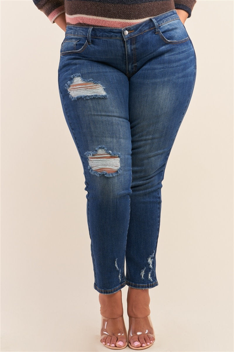 Low-Mid Rise Ripped Denim Jeans (6880645349410)